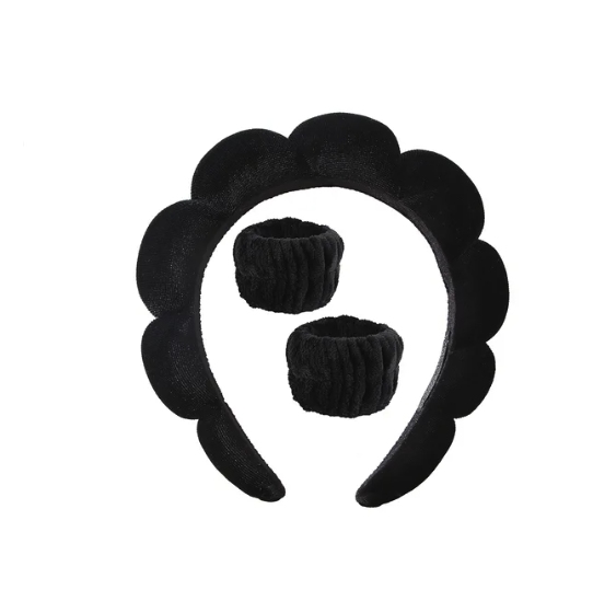 Cerchietto Capelli e Polsini Skincare Preppy Hair Band -Black-  3pcs