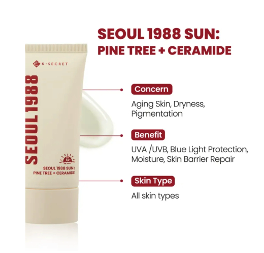 K-Secret Seoul 1988 Sun: Pine Tree + Ceramide 50+ Pa+++ - 50ml